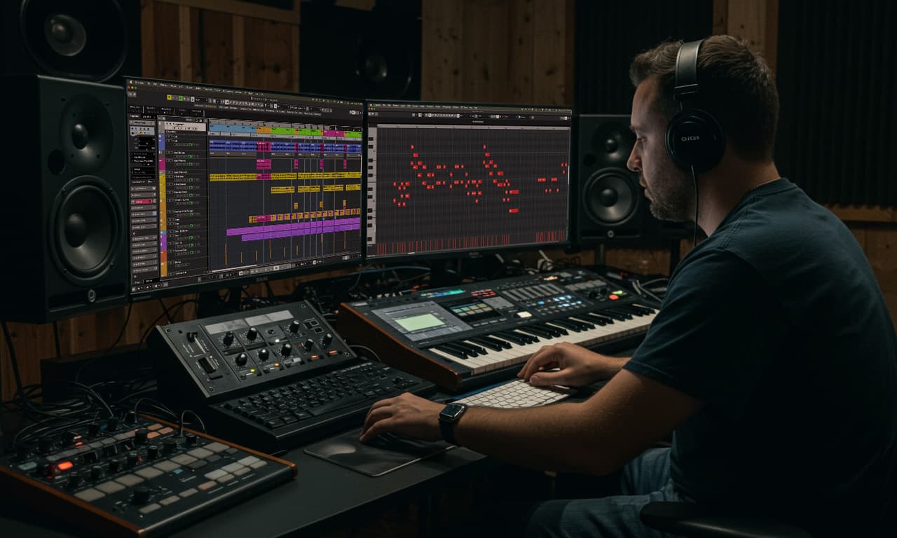 Electronic Music Producer in his production studio